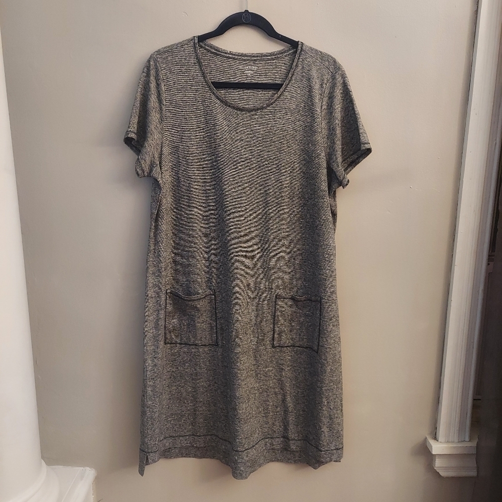EILEEN FISHER Hemp Organic Cotton Mini Stripe Pullover T Shirt Dress L Lagenlook - Picture 2 of 11